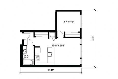 Stack House Apartments in Seattle, Washington 1x1 Floor Plan
